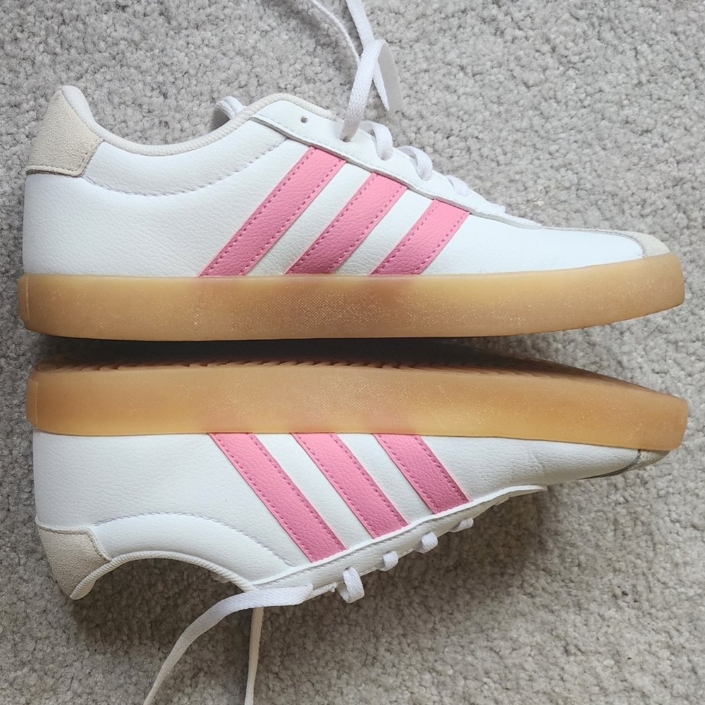 Adidas Women's White and Pink Gum Sole Sneakers